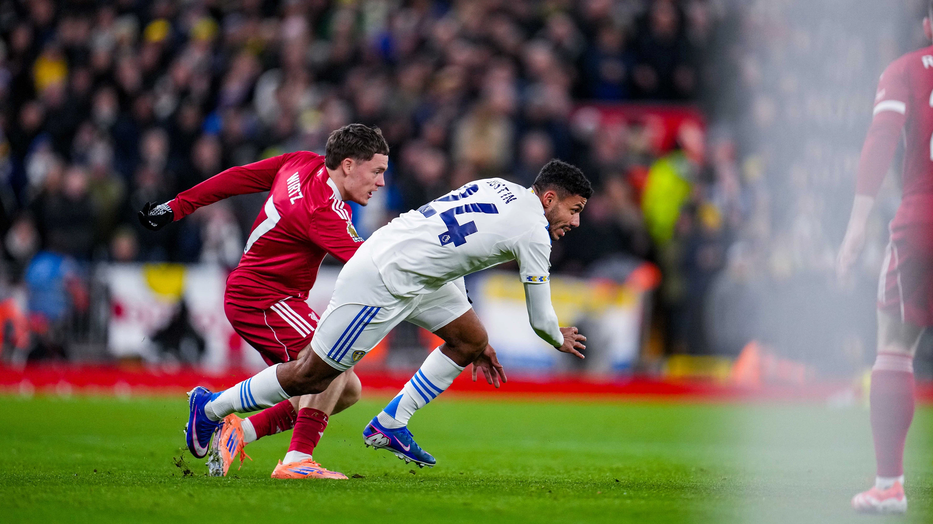 James Justin in action for Leeds against Liverpool in January 2026