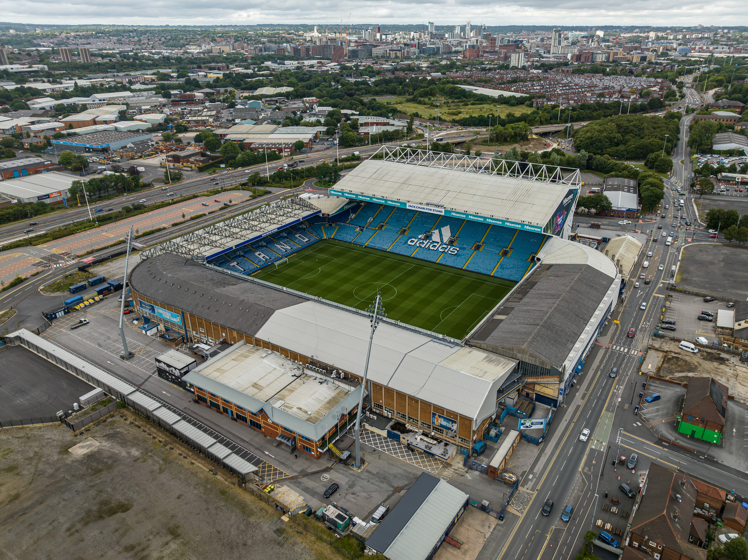 Aerial view of Elland Road, the Leeds United club ground and its stands
