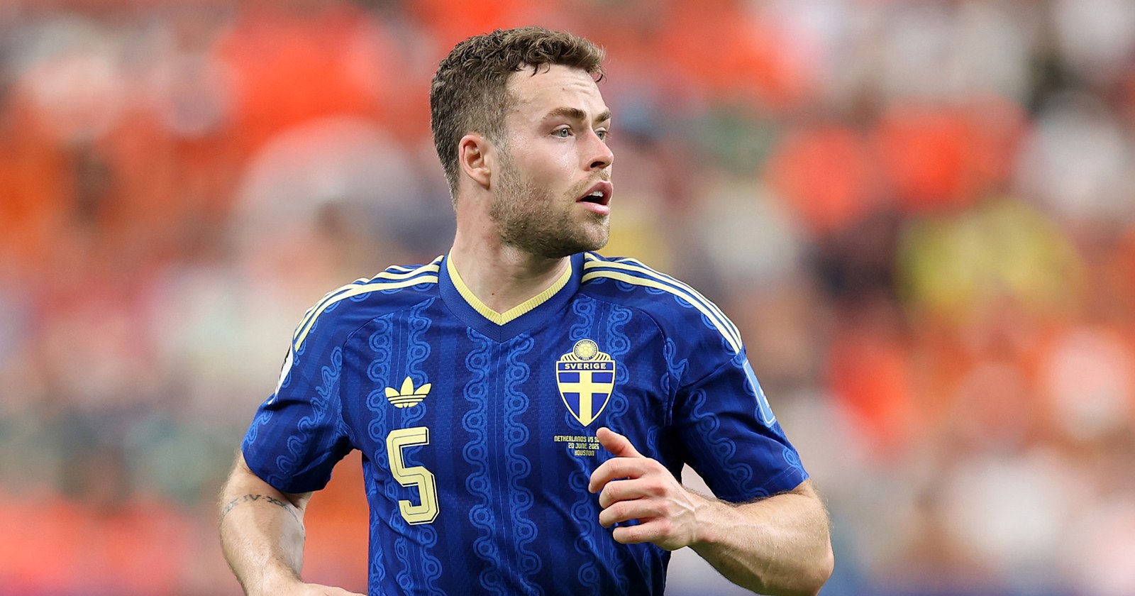 Gabriel Gudmundsson in action for Sweden